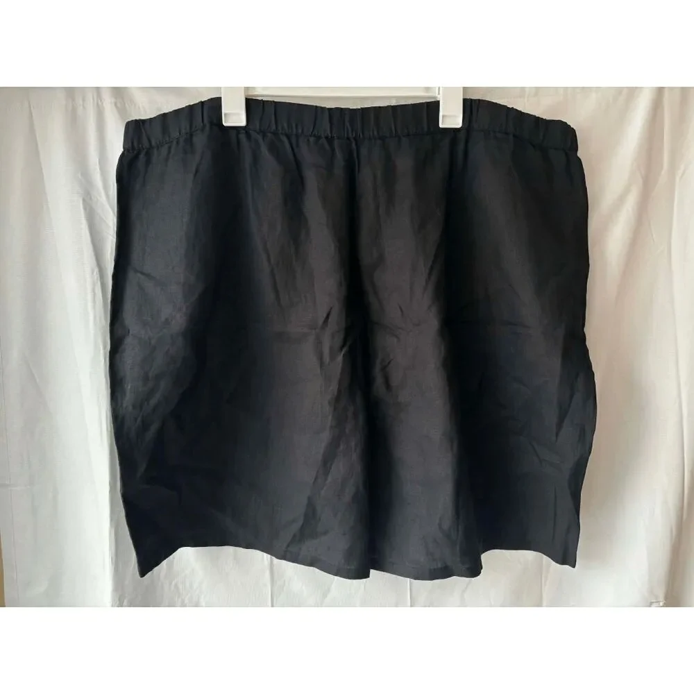 Eileen Fisher Organic Linen Mid Thigh Shorts in Black Womens Size 3X